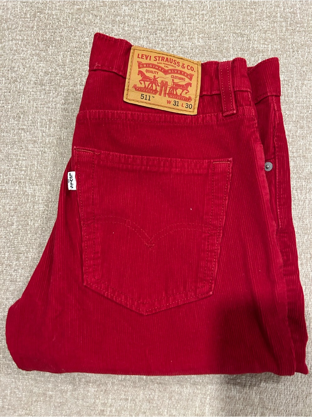 Levi's 511 Red Corduroy Jeans W31 L30